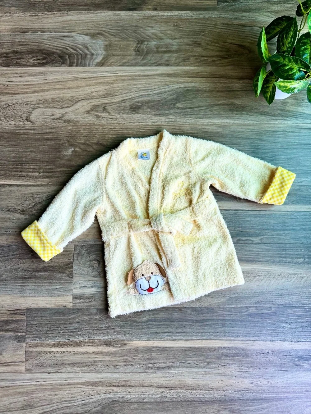 Children's‎ Terry Cloth Bathrobe Yellow Puppy Applique 18M Cotton Wrap Robe